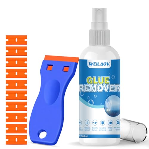 WEILAOK Sticky Stuff Remover, Adhesive Remover Spray, Super Glue Remover, Label Remover Spray, Sticker Remover Spray with 10pcs Plastic Scraper for Easy Removal of Stickers, Labels, Decals, 100ml