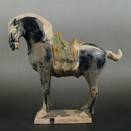 PAYNAN 20cm Chinese Style Ornaments Tang Sancai Black Horse War Horse Porcelain Home Furnishings