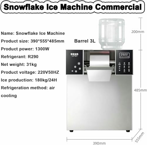 Stainless Steel Shaved Ice Machine for Home & Commercial Use | Heavy-Duty Snow Cone Shaver | Perfect for Desserts, Food Trucks, Restaurants & Milk Tea Shops | 180kg Capacity,180kg