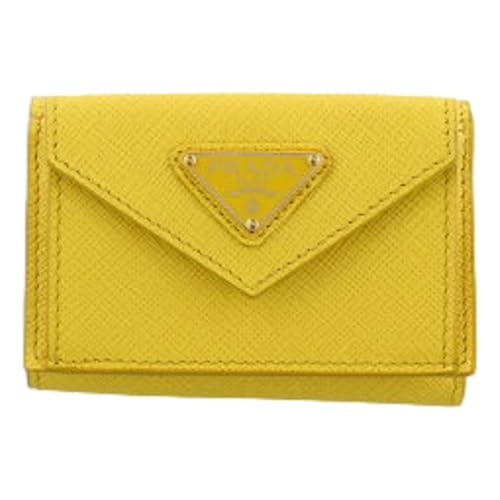 Prada Womens Tri-Fold Saffiano Leather Wallet Sole Yellow Triangle Logo2