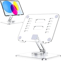 Base De Acrilico Para Celular Lucrave Soporte de tableta de acrílico con base giratoria 360, plegable, ajustable, para escritorio, oficina, compatible con iPad Pro Air Mini y más, transparente