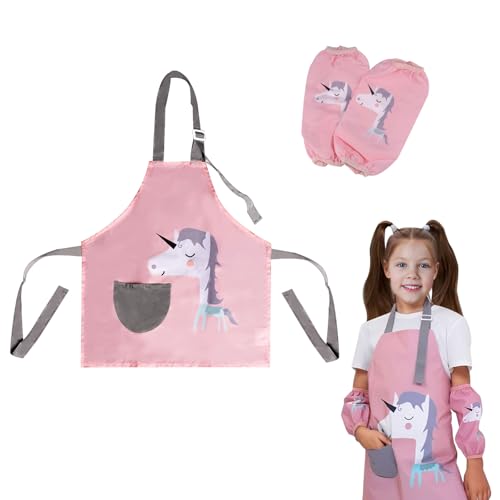 Delantal Niño,Disfraz Pintor Niño con Bolsillos y 2 Mangas,Disfraz Cocinero Niño,Impermeable Bata Pintura Niños,Ajustable Disfraz de Pintora Niña,Delantal Niños para Pintar Cocinar Hornear,3-6 Años