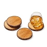 Wooden Coasters Set of 4 with Natural Bark Edge – Rustic Wood Drink Coasters for Coffee, Tea, Wine Glasses – Heat Resistant Table Protection – Farmhouse Home Kitchen Décor Gift