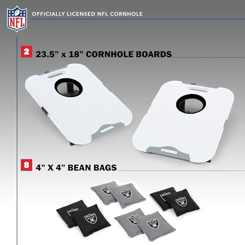 Wild Sports NFL Las Vegas Raiders Pro Football All-Weather Cornhole Set - Travel Bean Bag Toss Set Includes 8 Bean Bags by Wild Sports - Image 2