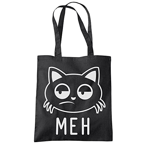 HotScamp Meh Cat - Tote Shopping Bag - Pet Lazy Sloth One size black