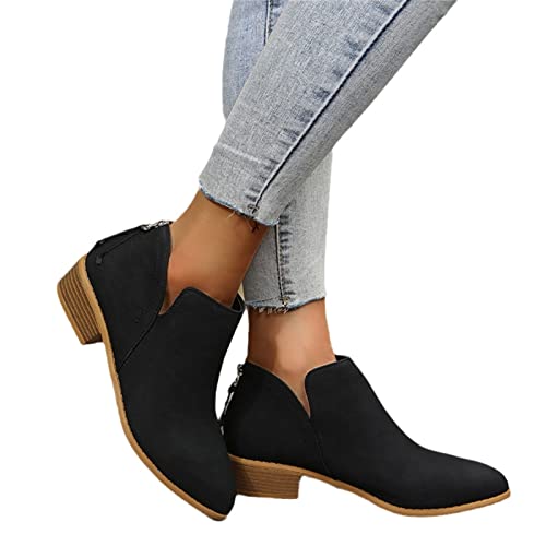 MIYYO Elegant Stiefeletten Damen Chelsea Ankle Boots Mit Blockabsatz Biker Booties Mit Reißverschluss Frauen Herbst Winter Knöchel Schuhe Freizeit Kurz Stiefel Für Party (Color : Black, Size : 42 EU)