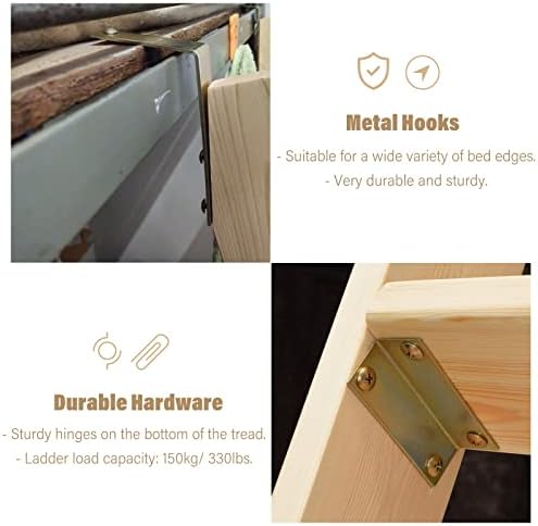 Sturdy Wooden Bunk Bed Side Ladder - 60" RV Loft Step Ladder with Pedal & Hooks for Twin Elevated Beds - 6 Steps, Color B - Ideal for Campers and Bedroom Use