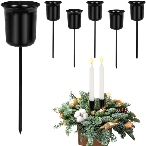 Set di portacandele per corona dell'Avvento - 6 portacandele in metallo a forma di fiore con gambo corto, corona di Natale, candele a bastoncino, piattini per candele, decorazioni natalizie (nero)