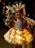 SHINYOU Girls Giraffe Animal Party Tutu with Headband Tail for Halloween Birthday Gift (Brown Deer, 3-4T)