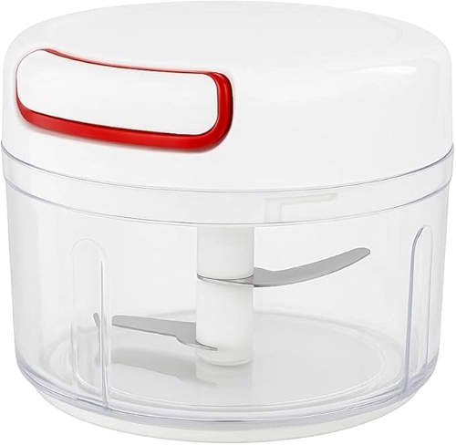 Mini Processador de Alimentos Manual Corda Retrátil com Recipiente de Plástico Transparente Capacidade 170ml 2 Lâminas para Triturar e Picar Original