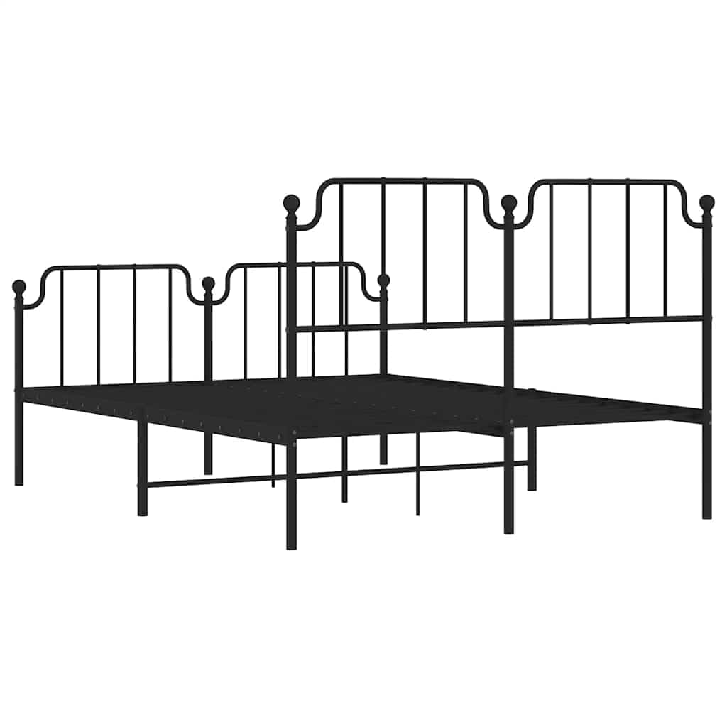 Black Metal Bed Frame 135x190cm with Slats and Underbed Storage | Heavy-duty steel platform requires no box spring, offering stable support for bedrooms and guest rooms.