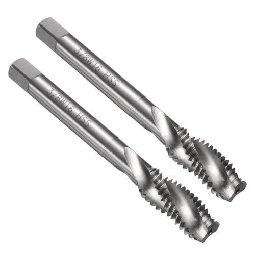 uxcell 2pcs Spiral Flute Thread Taps 3/8-16 BSW H2 Machine Threading Tap Bit, Uncoated Screw Tapping Repair Tool, M2 High-Speed Steel (HSS6542)