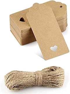 Kraft Paper Gift Tags 50PCS Brown Gift Tags for Crafts and Christmas Lovely Hollow Heart Wedding Favour Name Tags with 20M Jute Twine String(Brown Tag-50Pcs)