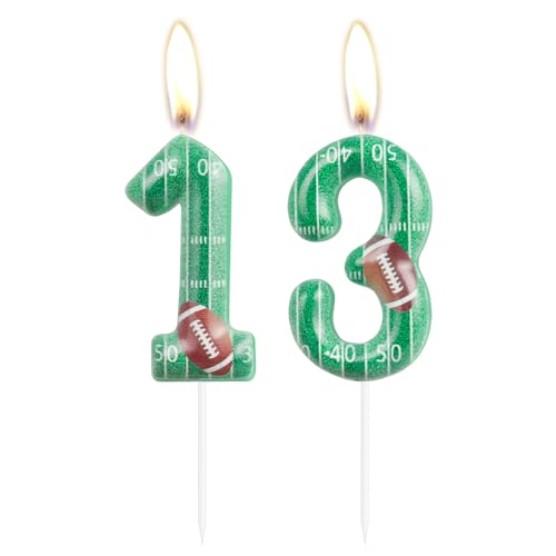 Hongplus 13th Birthday Football Candles - Number 13 Cake Topper for Superbowl Party Decorations - Happy Birthday Cake Decorations for Boys Girls Kids - Gameday Tailgate Party Gifts