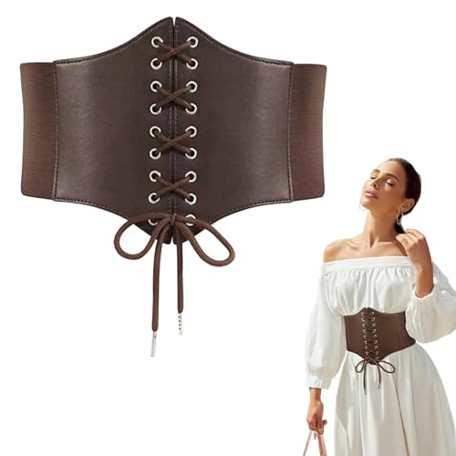 Ceinture Corset Rétro Vintage Réglable pour Femmes,Large Bandage Élastique en Dentelle,Ceinture Corset Elastique à Lacets Rétro Large pour Robes,Chemises et Vêtements de Tous les Jours,1 Pcs,Marron