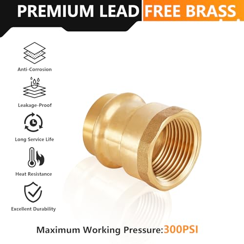 5-Pack HeSun Copper Press Fitting Adapter,1/2" Press X 1/2" Female NPT Adapter, LF Brass(PEX1807354-5) by HeSun - Used condition - Image 3