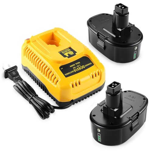 Image of energup 2Pack 6.5Ah Replace for Dewalt 18V XRP Battery DC9096 DC9098 DC9099 DE9039 DE9095 + DC9310 Charger for Dewalt 7.2V-18V XRP NI-CD NI-MH Battery