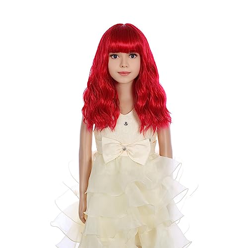 Image of PATTNIUM Kids Red Wig Short Wavy Red Wig with Bangs Red Wigs for Girls Heat Resistant Synthetic Hair Children Wigs (Red)