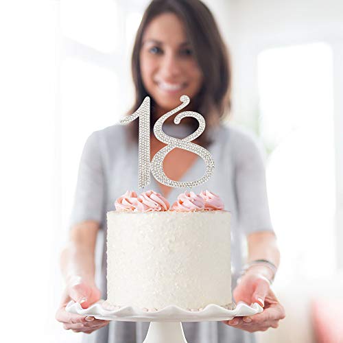 18 Cake Topper - Premium Silver Metal - 18Th Birthday Party Sparkly Rhinestone Decoration Makes A Great Centerpiece - Now Protected In A Box #TOP5