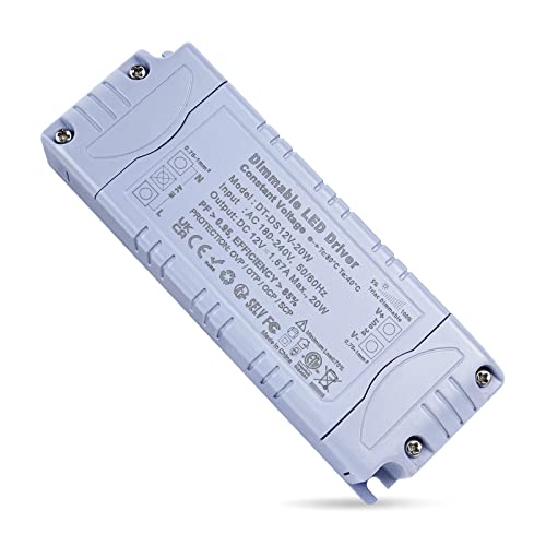 REYLAX Transformateur 220V 12V LED Dimmable, Alimentation 12V 1.67A 20W, Transformateur Basse Tension AC à DC, LED Driver de Tension Constante, Transfo LED pour Bandes Led, Lampes LED Cover
