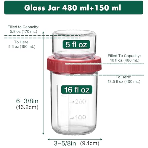 Danmu Art Glass Overnight Oats Jars with Lids - Dual-Layer Breakfast Pots for Yoghurt Parfait Chia Pudding Granola, Meal Prep Containers with Separate Toppings, Mason Jar for Healthy Snacks Lunch