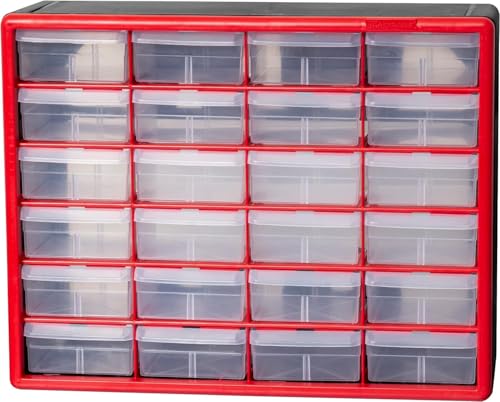 Miniatura 9 de Akro-Mils 10124 24-Drawer Plastic Drawer Storage Cabinet For Garage Organization, Lego Storage, Teacher Toolbox, Makeup Organizer, And More, 50.8 Cm W X 15.24 Cm D X 40.64 Cm H, Red