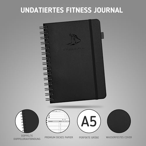BIROYAL Gym Buch Deutsch, Spiralbindung Trainingstagebuch mit 186 Workout für dein Krafttraining, Trainingsbuch Krafttraining A5, Fitnessplaner, Fitness Journal für Bodybuilding, Gym & ​Heimtraining