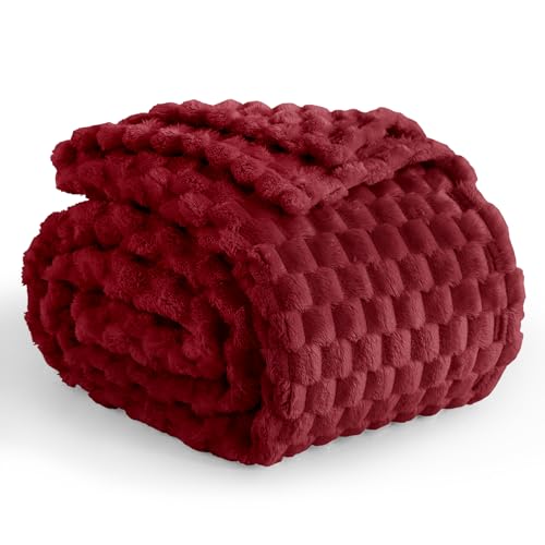 Aisbo Red Throws Blankets for Sofa - Single Fleece Fluffy Bed Throws for Sofas Soft Warm Fuzzy Blanket for Couch 130x150 cm