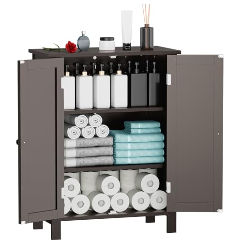image for SUPER DEAL Modern Bathroom Floor Storage Cabinet with Adjustable Shelf