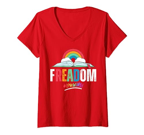 Womens fREADom - I Read Banned Books - LGBTQ Reader Pride Librarian V-Neck T-Shirt