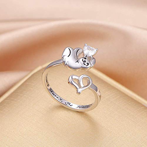 925 Sterling Silver Cute Animal Sloth Heart Ring and Necklace Set for Women Girls - Image 5