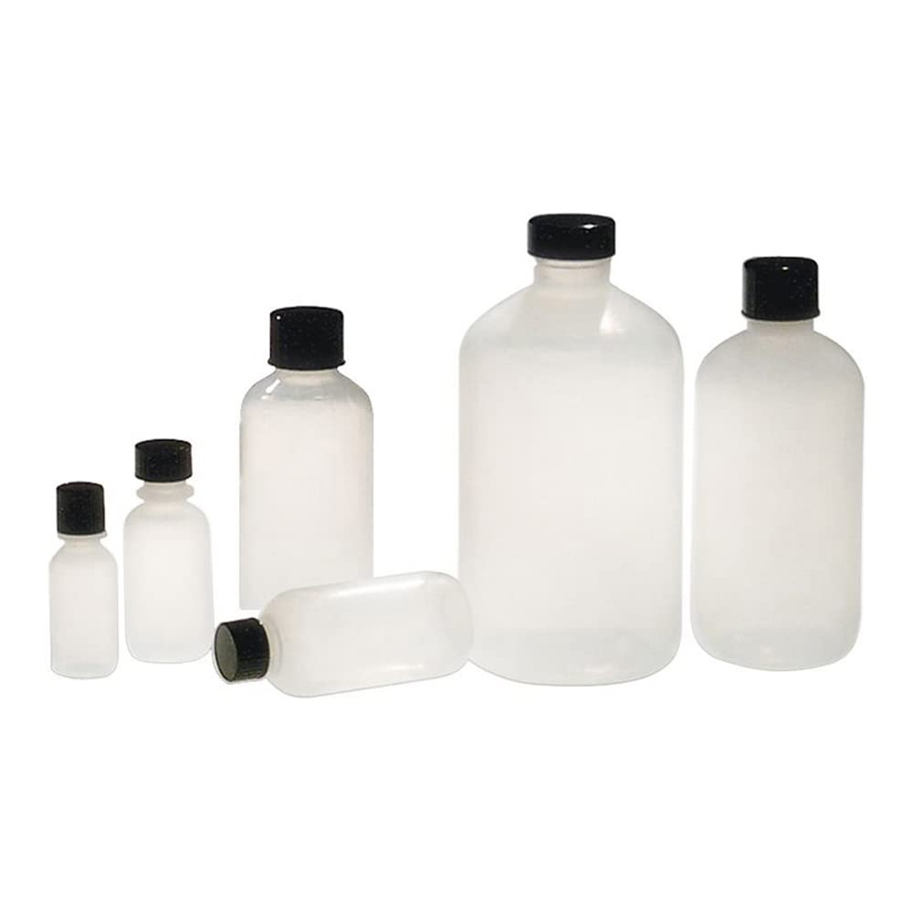 Qorpak PLC-03686 LDPE Boston Round Bottle with 28-400 White PP SturdeeSeal PE Foam Lined Cap, 16 oz, Natural (Pack of 140)