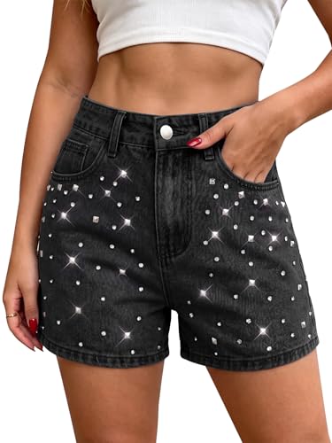 Aunribor Short en Jean Décontracté Femme à Strass Scintillants Regular Fit
