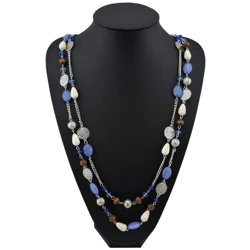Bocar Long Necklaces for Women Trendy, Boho Layered Crystal Beaded Collar Necklaces for Women, Fashion Statement Necklaces Jewelry (Airy blue) by Bocar - Used condition - Image 3