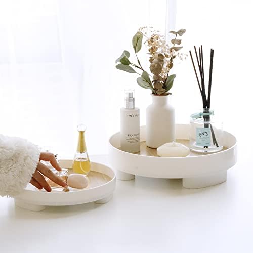 Round Vanity Tray 2 Pack, White Decorative Tray for Bathroom Dresser Counter Countertop,Dispenser Plate Serving Trays Pedestal Tray for Perfume,Cosmetics,Jewelry,Makeup,Skincare Organizer (11.6" & 9")