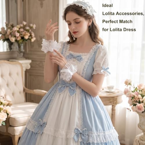 SwirlColor 2 pary białych koronkowych rękawiczek bez palców, 2 style odpinane koronkowe rękawy akcesoria dla kobiet Cosplay Tea Party