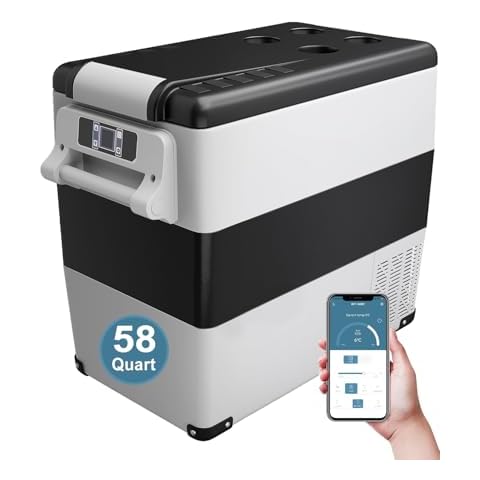 Feelfunn Car Fridge Portable 12 Volt Refrigerator - 58 Quart(55L) Electric Cooler with AC/DC for Truck RV Van Camper, Car Refrigerator Freezer for Camping Boat Travel, APP Control, -4~68°F Cover