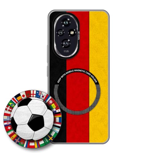 JGOYGYI Case for Honor 200 with Magnetic Detachable Collapsible Grip Stand, Shockproof Silicone Bumper Cover, Germany Flag Football Design,Pattern 6