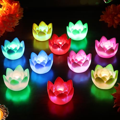Beeplove 10 pcs Gradient Diwali Decorations Lotus Light