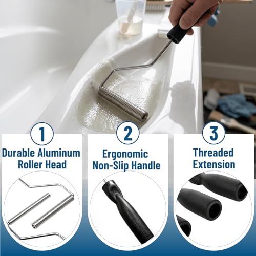 YOUEON 5 Pcs Fiberglass Roller Tools Kit, Fiberglass Laminating Rollers with Aluminum Head, Resin Laminating Roller Set for Mold, Composite Projects, Tub, Boat Repair by Youeon - Used condition - Image 5