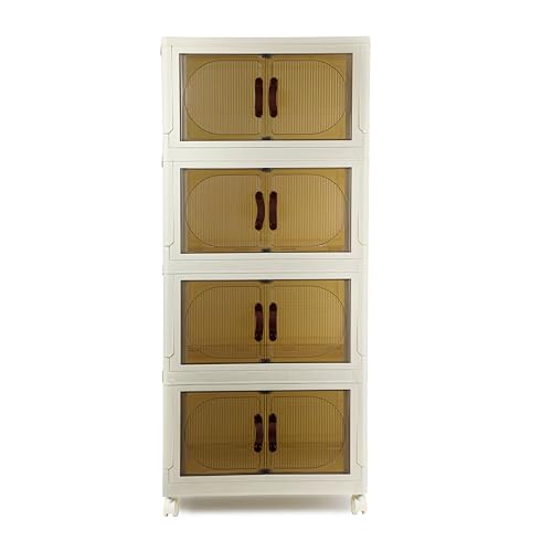 Image of CELLO Foldable Plastic Cabinet | 4 Tier Cabinet | Multipurpose Storage Organizer for Clothes, Toys & Household Items | Racks for Home & Kitchen | Space-Saving Design | Beige & Brown