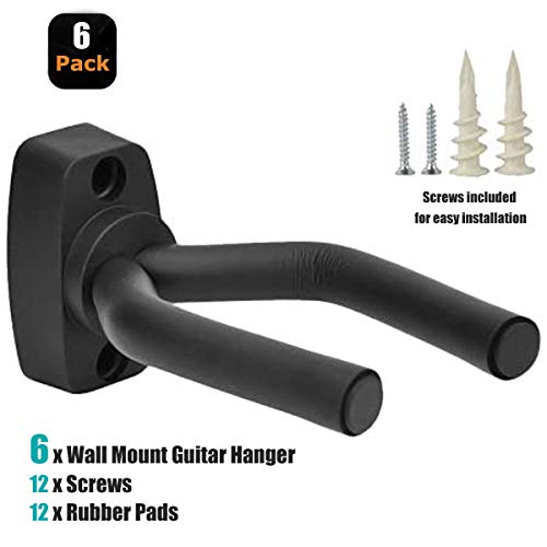 Guitar Wall Hangers, 6 Pack Wall Mount Guitar Holders, Bass Acoustic Electric Guitar Display Stands Wall Hooks for String Instruments Mandolins Banjos Ukuleles, Guitar Accessories, Easy to Install - Thumbnail 4