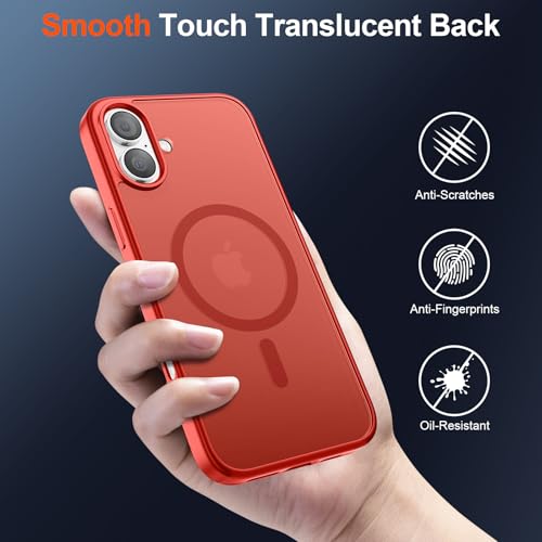 Image of SUPFINE Magnetic for iPhone 17 Case (Compatible with MagSafe)(Military Grade Drop Protection) Translucent Matte Shockproof with Anti-Fingerprint Phone Cover 2025,Red