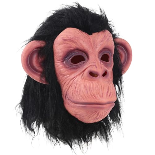 Monkey Mask Latex Full Head Animal Black Chimp Mask for Halloween Costume Party Monkey Animal Mask, Large