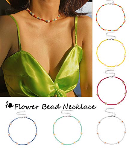 Beaded Choker Necklaces For Women Vsco Boho Handmade Flower Necklace Cherry Cute Necklace For Teen Girls Beach Necklace Set 6 Pieces2