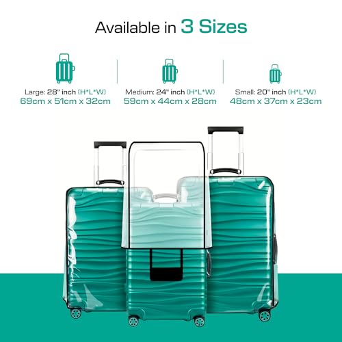 Image of MUTMAIN Pack of 3 Transparent Suitcase Cover Set of 3 with Zipper | Water & Dust Proof Anti-Scratch Luggage Bag Protector | Clear Travel Trolley, Suitcase & Luggage Bag Cover (20, 24 & 28 Inch)