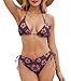 SEAFORM Womens Two Piece Bikini Set Vintage Print Sexy Swimwear Halter String Triangle Swimsuit Back Self Tie Spaghetti Strap Purple