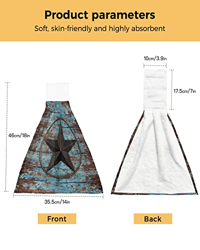 Zfuncing Hand Tie Towel Set Of 2,Farmhouse Rustic Western Texas Star Hanging Kitchen Towels With Loop,Absorbent Tea Bar Dish Towel Fast Drying Towels For Bathroom,Retro Teal And Brown Wood Grain #TOP2