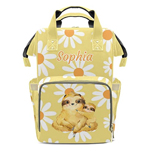 SunFancyCustom Sloth White Daisy Cute Diaper Bag Baby Nappy Bag Daughter Multi-Function Custom Baby Bag Picnic Diaper Carrying Bag Unisex Gifts with Name