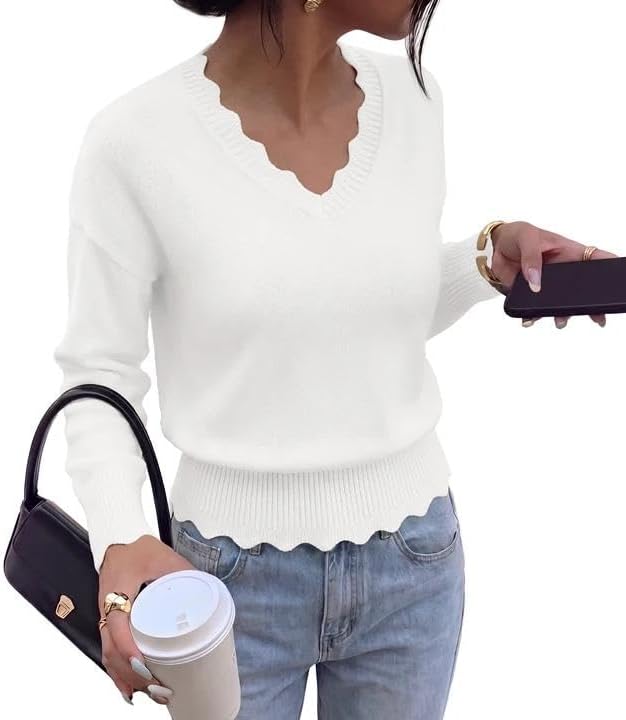 BTFBM Womens Fall Long Sleeve V Neck Sweaters Lightweight Ribbed Knit Tops